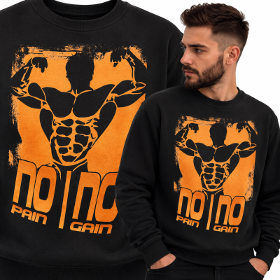 BLUZA NA SIŁOWNIĘ  NO PAIN NO GAIN 4 POMARAŃCZOWY WZÓR
